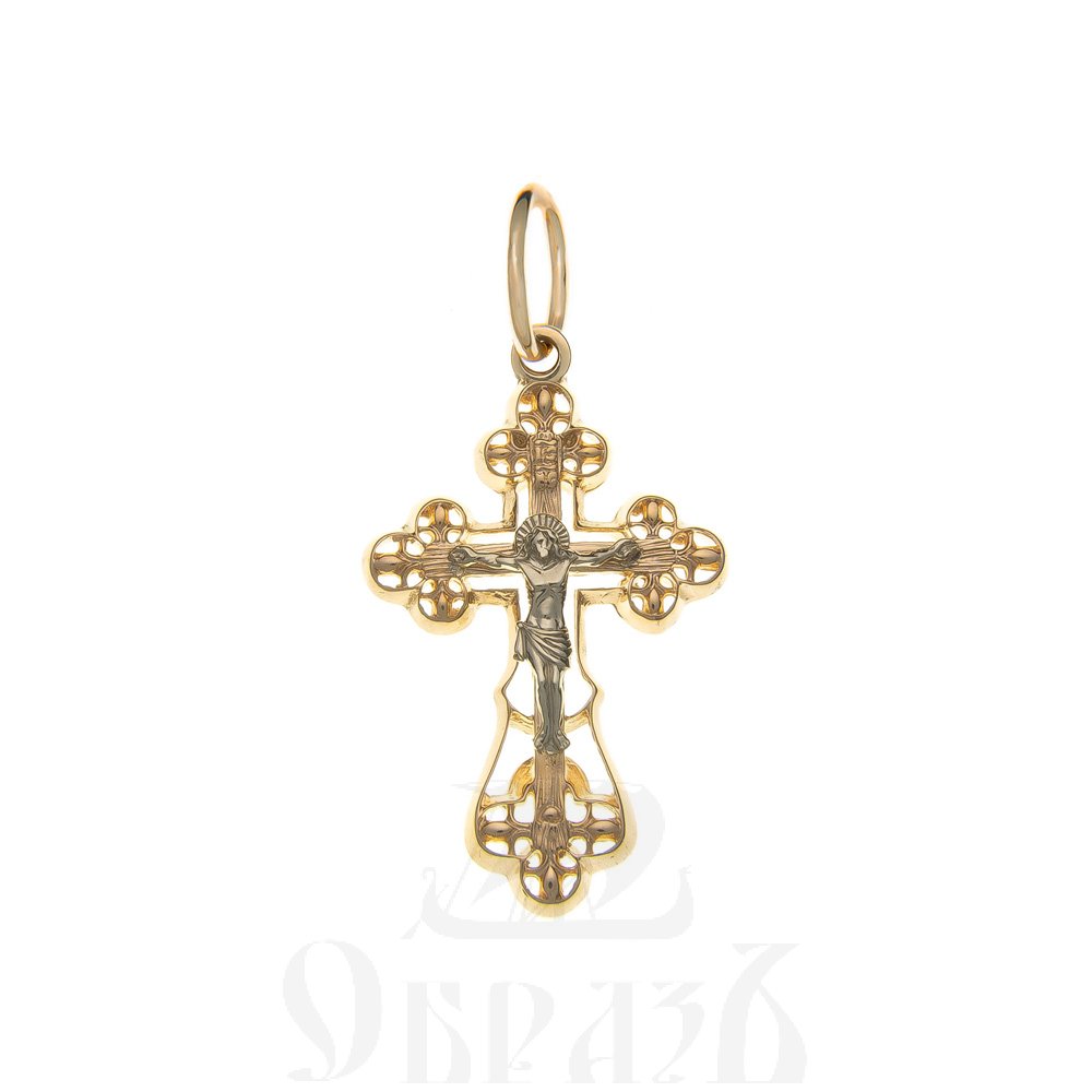 золотой крест трилистник с молитвой "спаси и сохрани", 585 проба красного и белого цвета (арт. п10142-з5кб)