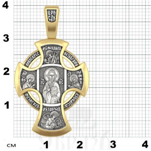 новгородский крест большой деисус и ангел хранитель, серебро 925 проба с золочением (арт. 17.026)